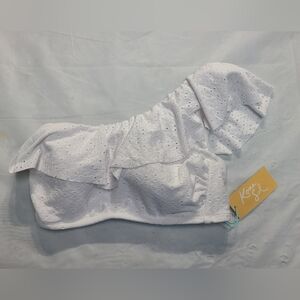 Women's Eyelet Ruffle One Shoulder Bikini Top Kona Sol White Size Small